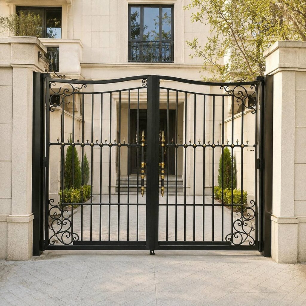 اجرای درب پارکینگ مشکی طلایی با پنل فلزی در بندر عباس