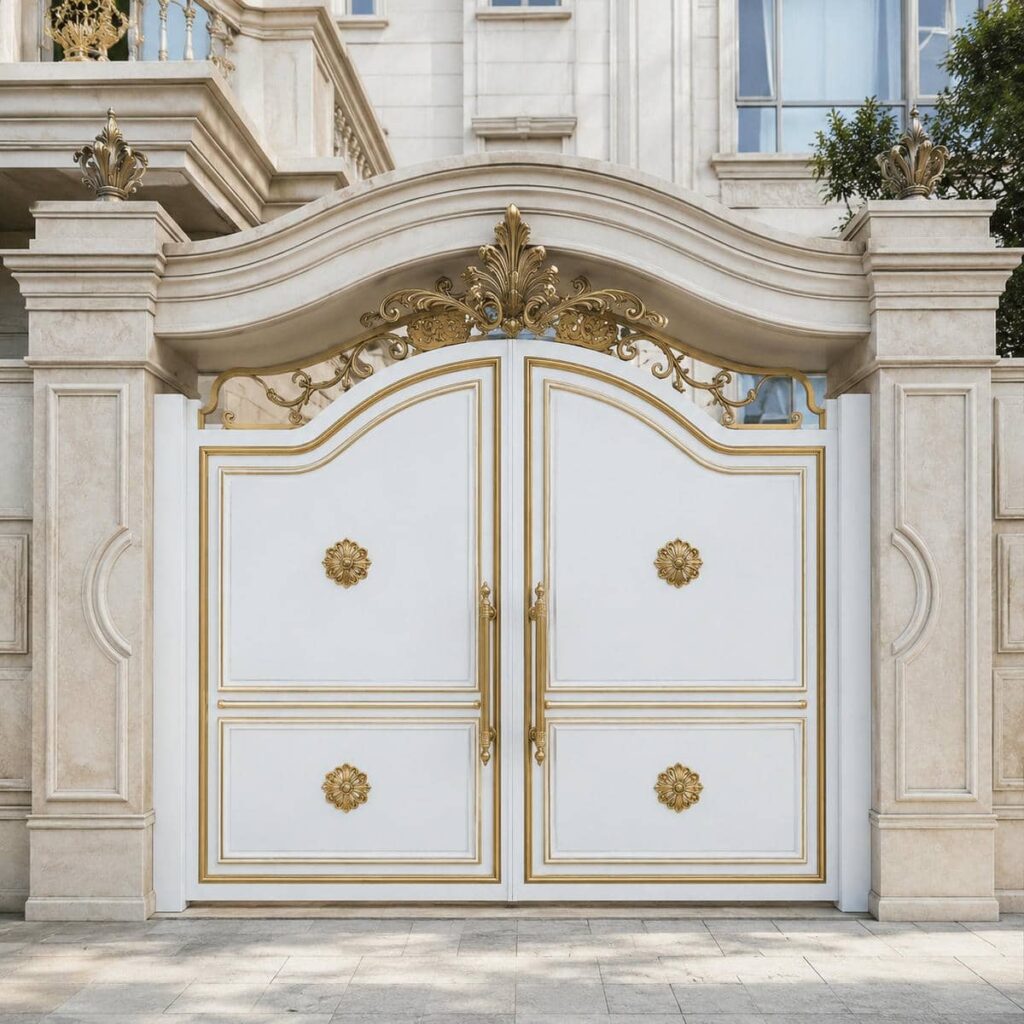 سفارش درب ویلایی سفید طلایی تاج دار در بندر عباس