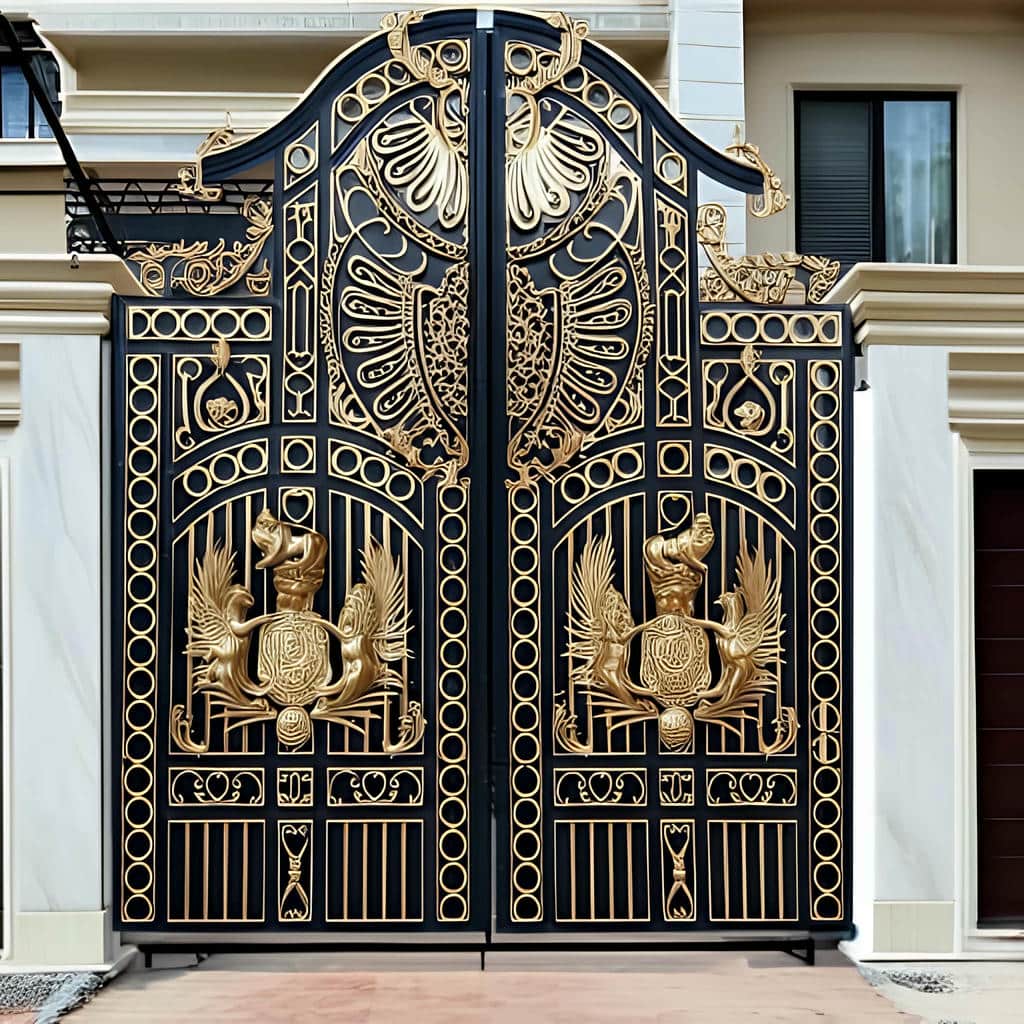 ساخت درب ویلایی فرفورژه نمای رومی با تاج متقارن در بندر عباس